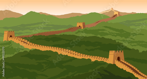 great wall,famous landmark and heritage of the world and china,vintage color