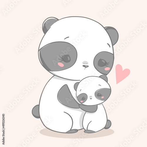 Vector illustration of mother s day. Panda hug.