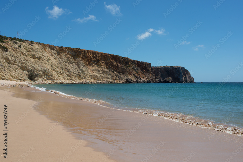 Beautiful beach at Sagres. Blue sky, summer day, no people. Portugal