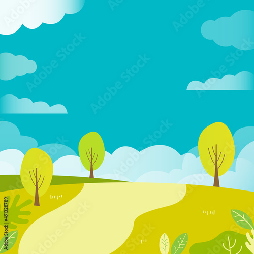 【ベクターイラスト素材】自然・丘・森林・空の風景	
