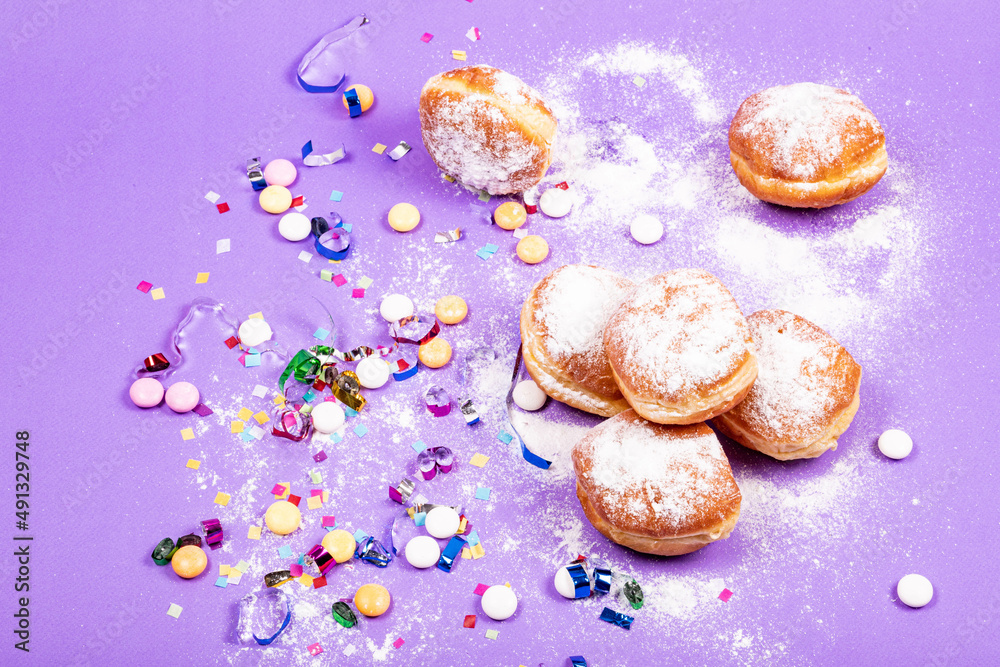 Set of the donuts on a purple background