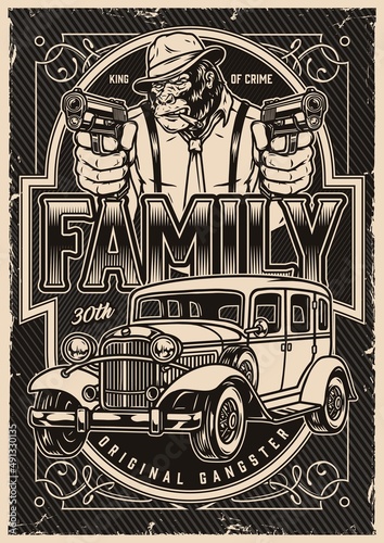 Armed gangster gorilla monochrome poster