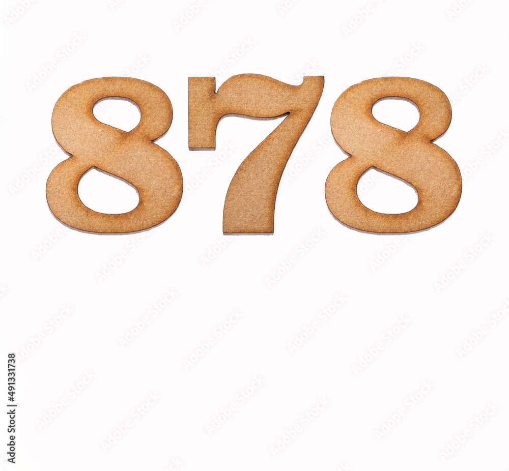 Number 878 in wood, isolated on white background Number 878 in wood, isolated on white background