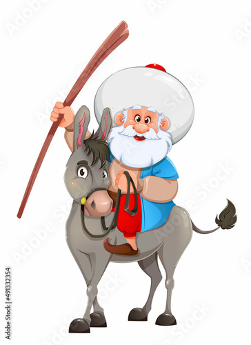 Ramadan Kareem. Nasreddin Hodja sitting on donkey photo