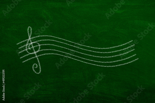 Music note sheet on keyboard chalk drawing photo