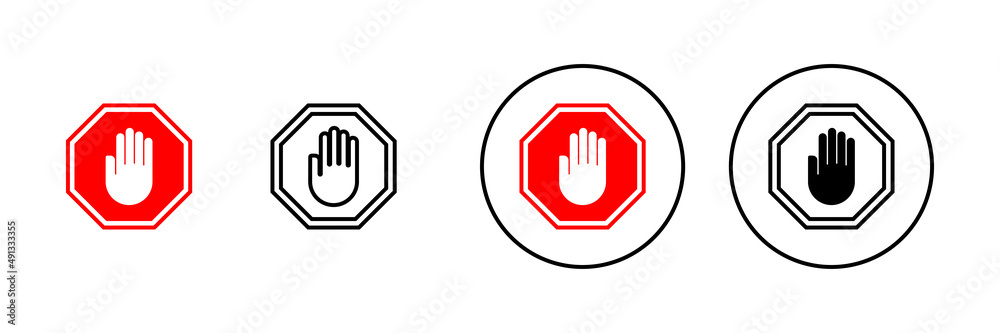 Stop icons set. stop road sign. hand stop sign and symbol. Do not enter stop red sign with hand Stop icons set. stop road sign. hand stop sign and symbol. Do not enter stop red sign with hand