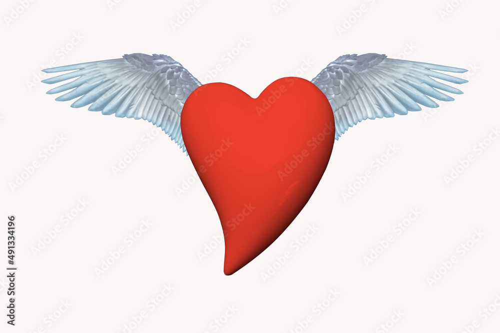 creative on isolated white background, mockup heart with wings, concept of marriage proposal, Valentine's Day, basis for designer, love and hope creative on isolated white background, mockup heart with wings, concept of marriage proposal, Valentine's Day, basis for designer, love and hope