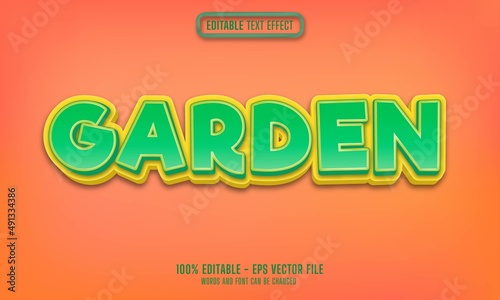 garden green and yellow text effect with 3d cartoon style template