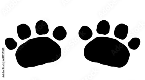 Panda footprint track. Bearpaw  step in black color photo