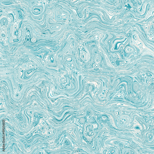 Aegean teal mottled swirl marble nautical texture background. Summer coastal living style home decor. Liquid fluid blue water flow effect dyed textile seamless pattern.