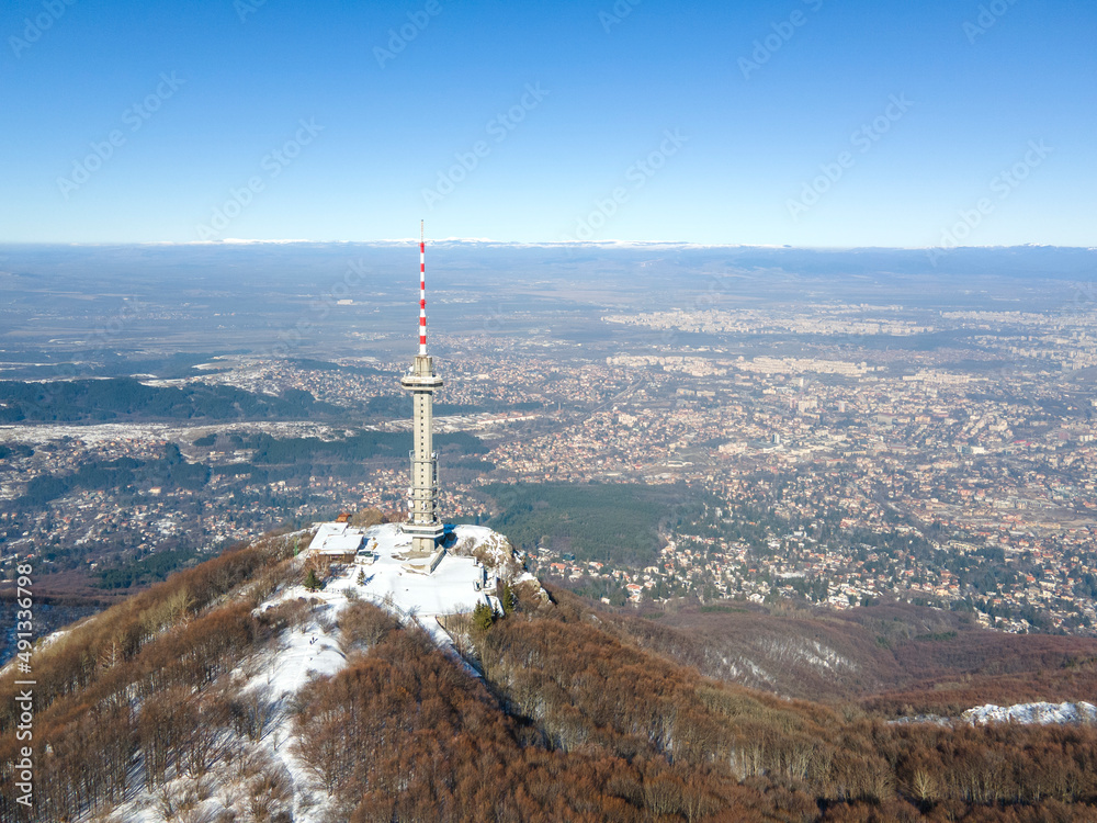 Aerial Winter view of Vitosha Mountain at Kopitoto area, Bulgaria