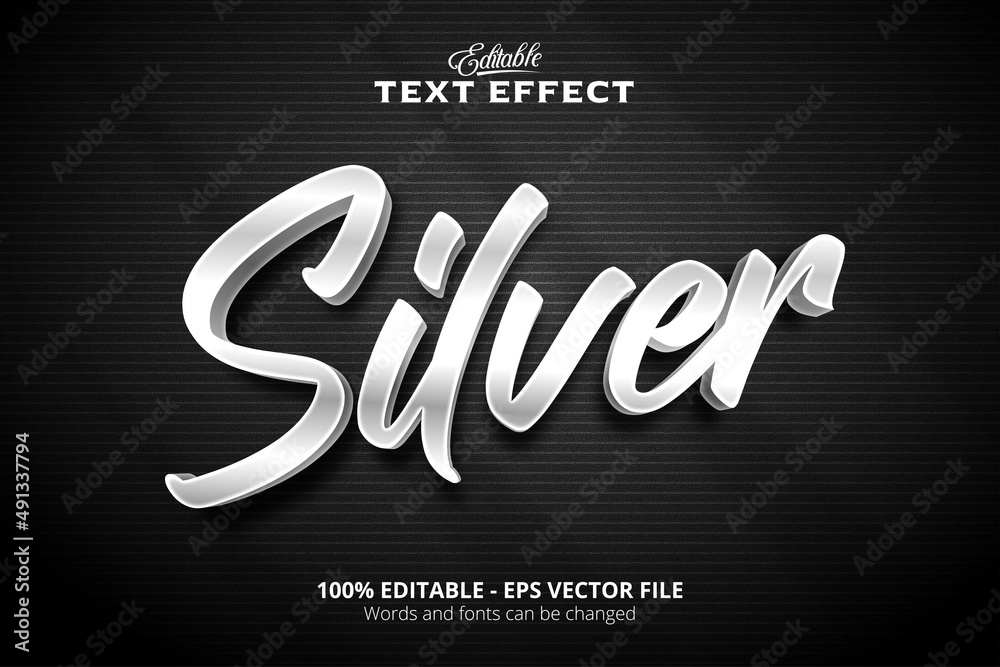 Editable text effect, Black background, Silver text