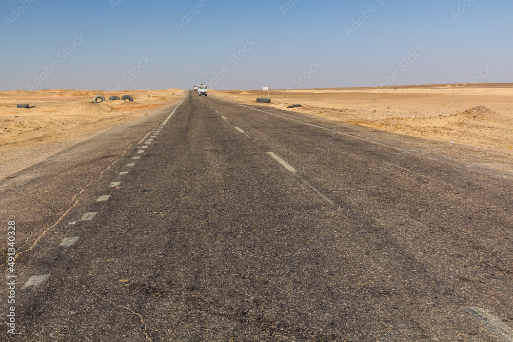 Desert road between Cairo and Bahariya oasis, Egypt