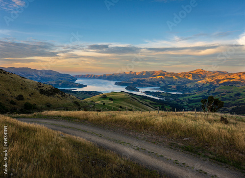 Early Autumn sunrise over Akaroa Harbour, New Zealand