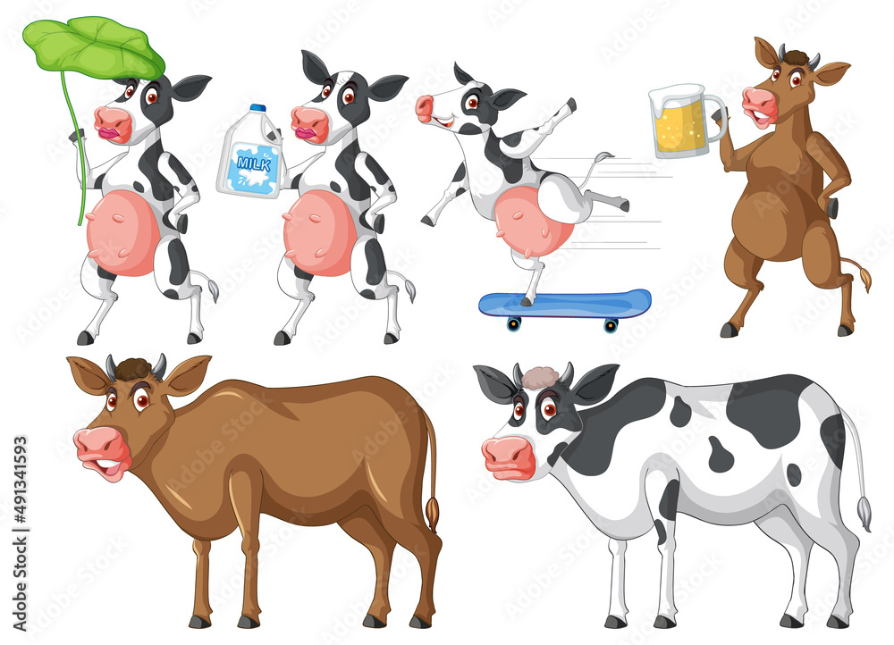 Set of different farm animals in cartoon style