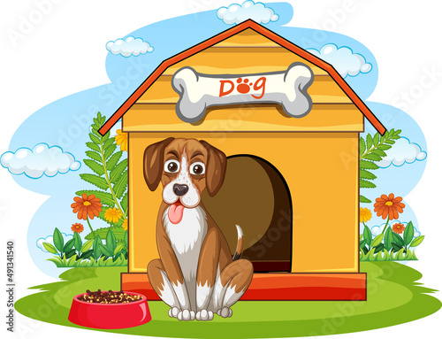 A puppy outside the doghouse