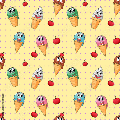 Seamless pattern cartoon on yellow bcakground