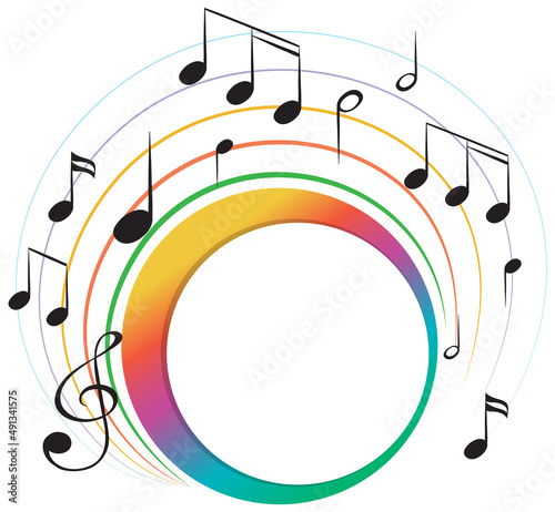 Banner music notes colourful on white background
