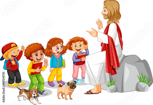 Jesus and children on white background
