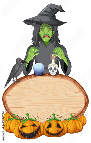 Isolated wooden banner with witch theme