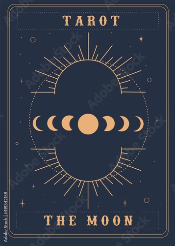Tarot Card Minimalist Vector Illustration, The Moon