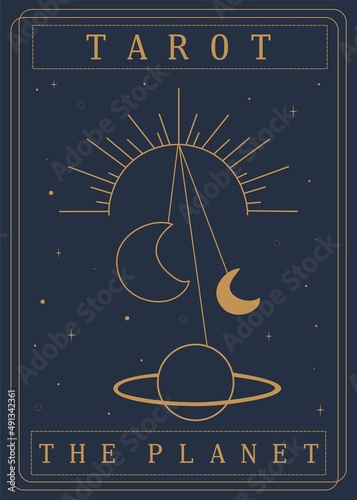 Tarot Card Minimalist Vector Illustration, The Planet