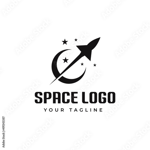 Abstract vector logo shot of the moon of a planet with orbit in outer space.
