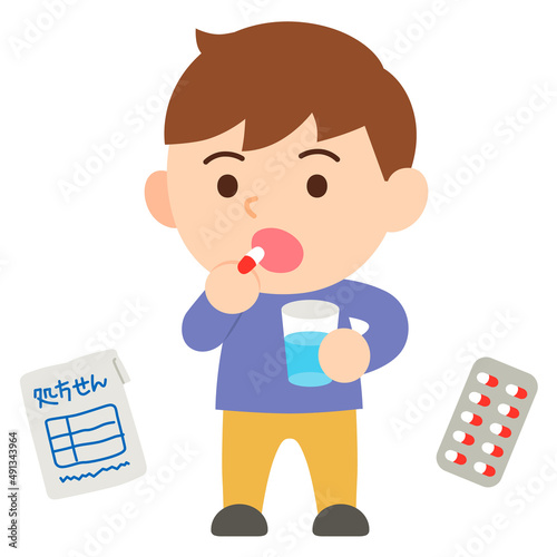 薬を飲む男性・主線なし