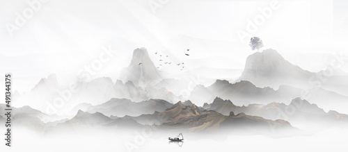New Chinese landscape painting ink artistic conception illustration
