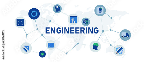 Engineering illustration concept web header icon set cogs wheel wrench