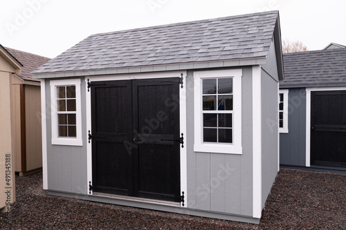 American style wooden shed exterior view door window