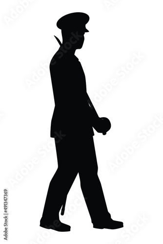 Soldier with sword silhouette vector isolated on white background, military man in parade.