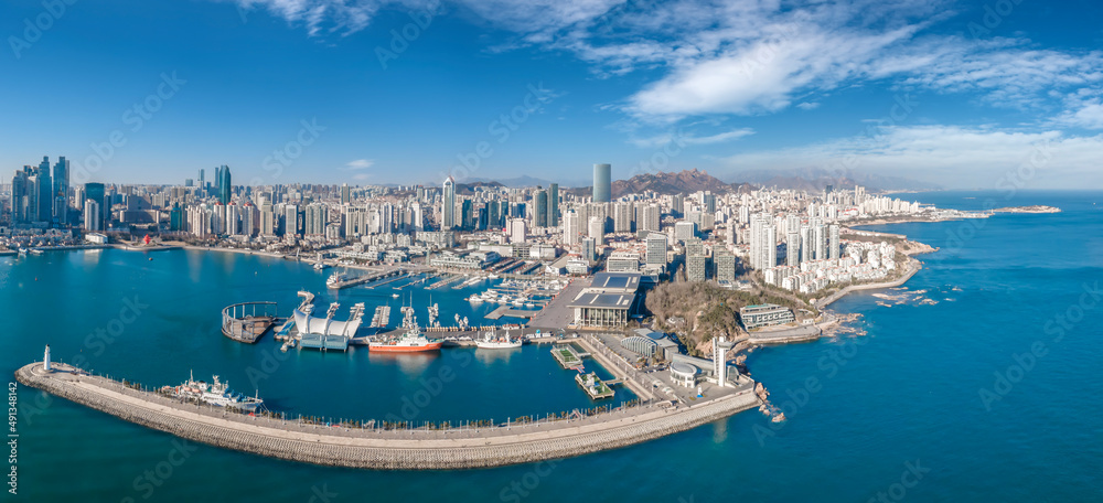 Aerial photography of Qingdao coastline Olympic Sailing Center panoramic large format