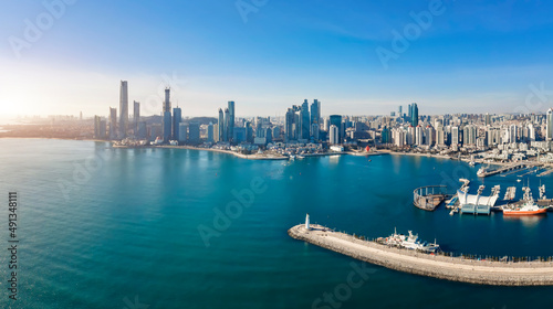 Aerial photography of Qingdao coastline Olympic Sailing Center panoramic large format