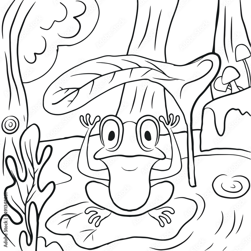 Obraz premium Frog animal coloring book isolated on white background. children book