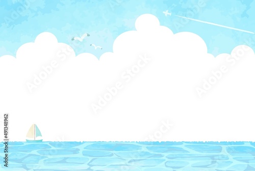 シンプルで優しい手描きの海の背景イラスト