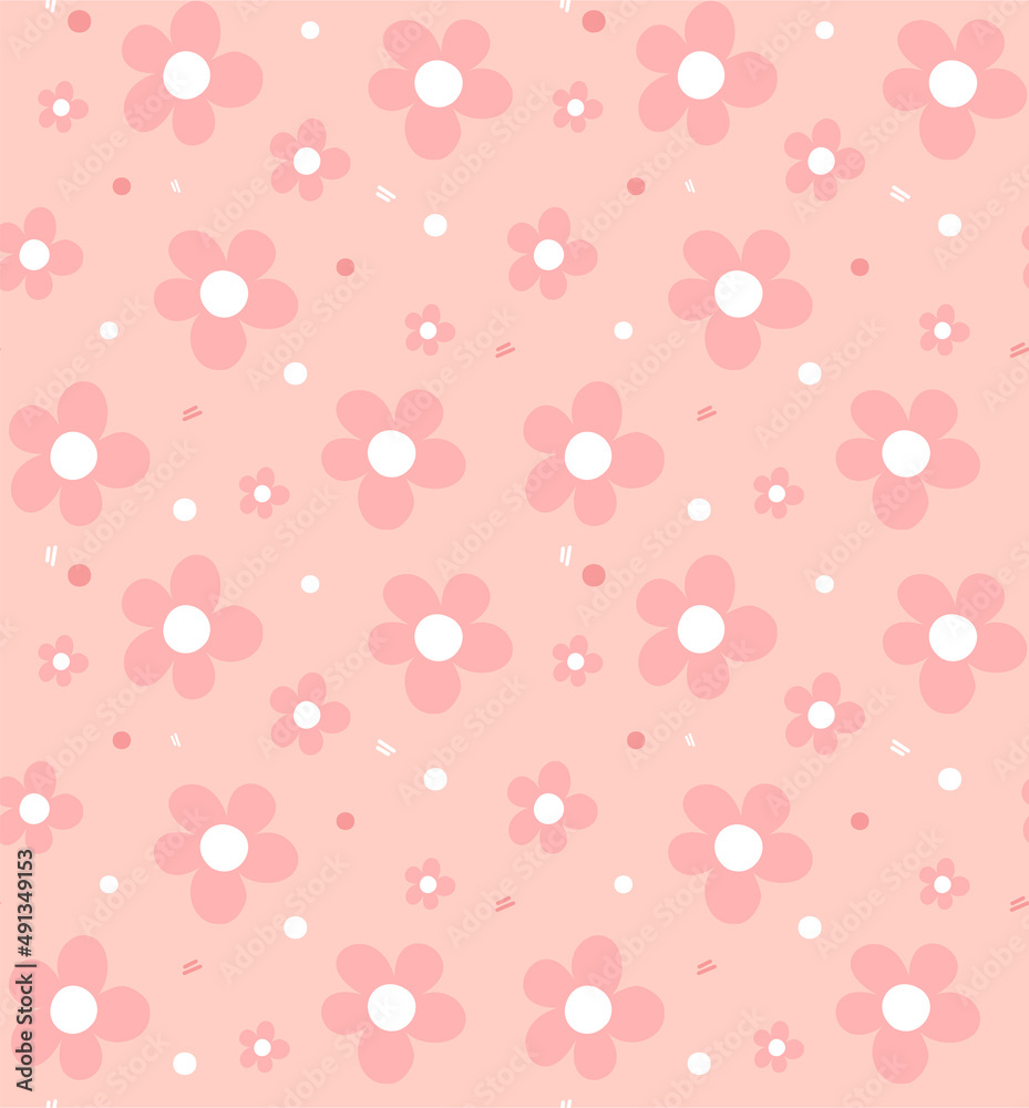 cute pink pastel daisy flower hand drawn pattern seamless for background