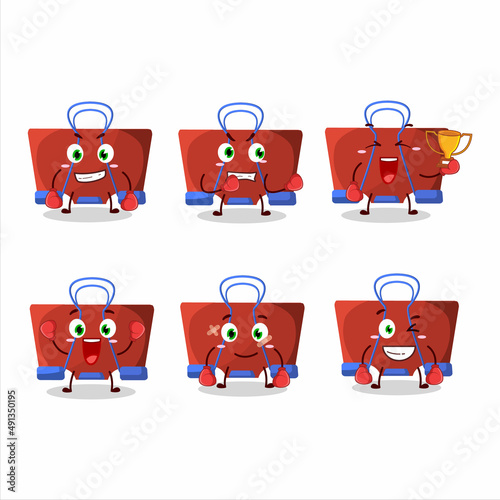 A sporty red binder clip boxing athlete cartoon mascot design