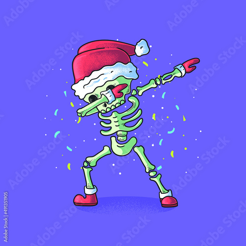 cute skeleton dabbing winter purple background