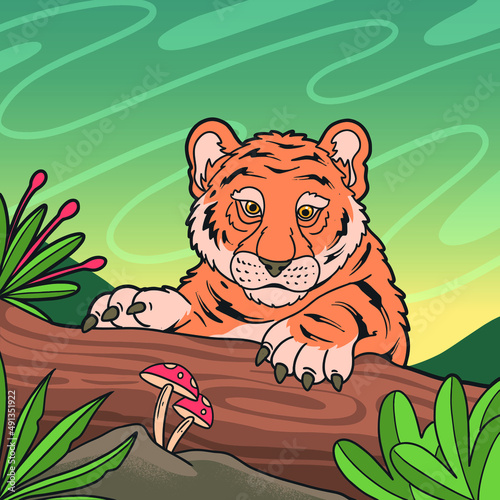 cute tiger relaxing in the forest