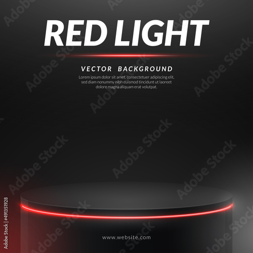 Stage with red lights on darkroom. Concept of design for product display. Vector illustration