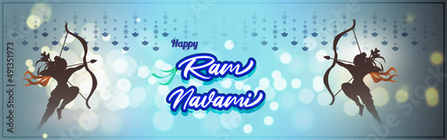 Vector illustration concept of Spring Hindu festival, Shree Ram Navami(Hindi text),written text means Shree Ram Navami, Lord Rama with bow and arrow greeting, poster, banner, flyer