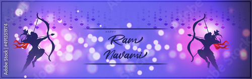 Vector illustration concept of Spring Hindu festival, Shree Ram Navami(Hindi text),written text means Shree Ram Navami, Lord Rama with bow and arrow greeting, poster, banner, flyer