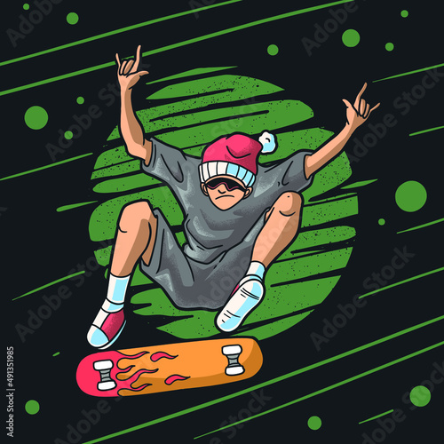 cool skateboarder jumping style trick