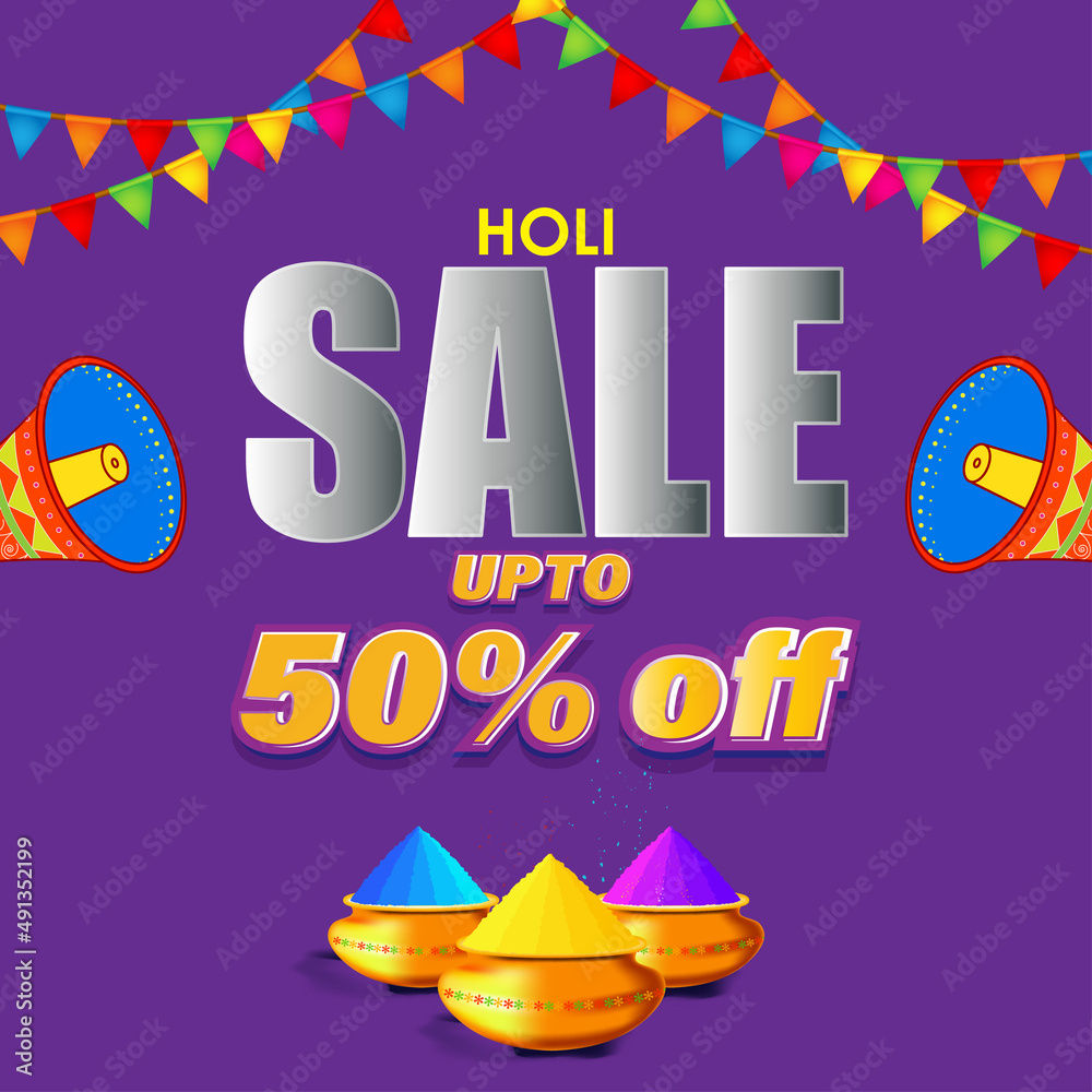 Obraz premium Vector illustration of Indian festival of colors Holi banner for sale