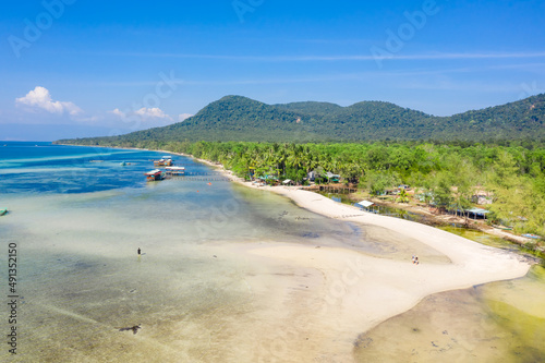 Panoramic view from above Rach Vem raft village in Phu Quoc. This place is a famous tourist destination and is a pristine beach with fine white sand