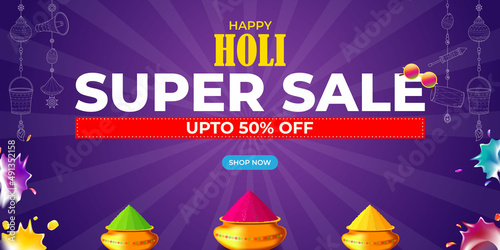 Vector illustration of Indian festival of colors Holi banner for sale