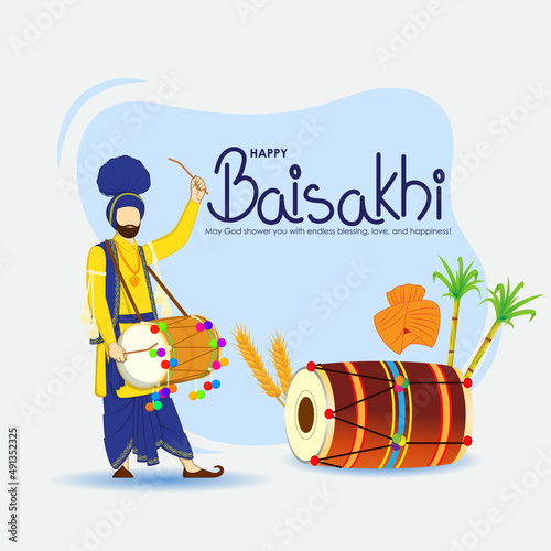 Vector illustration for happy Baisakhi, Indian punjabi festival with festival theme elements.int