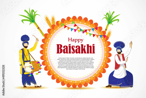 Vector illustration for happy Baisakhi, Indian punjabi festival with festival theme elements.