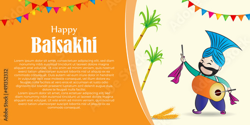 Vector illustration for happy Baisakhi, Indian punjabi festival with festival theme elements.